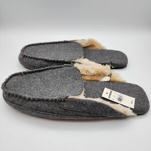 Express Slippers Men's Faux Fur Moccasin Slip On Gray Slipper - Size Large